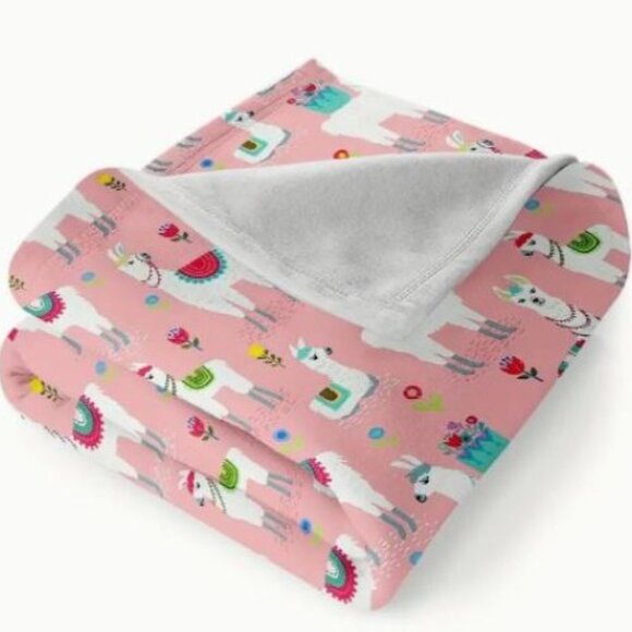 Other - Cartoon Llama Alpaca Pink Flannel Blanket Soft Plush Throw Animals Girls Bedroom
